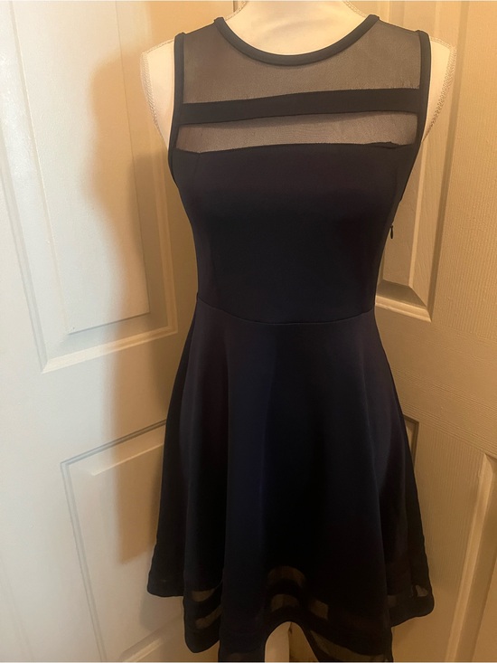 Lulus Dresses & Skirts - Lulu's Navy Mesh Insert Fit-and-Flare Mini Dress